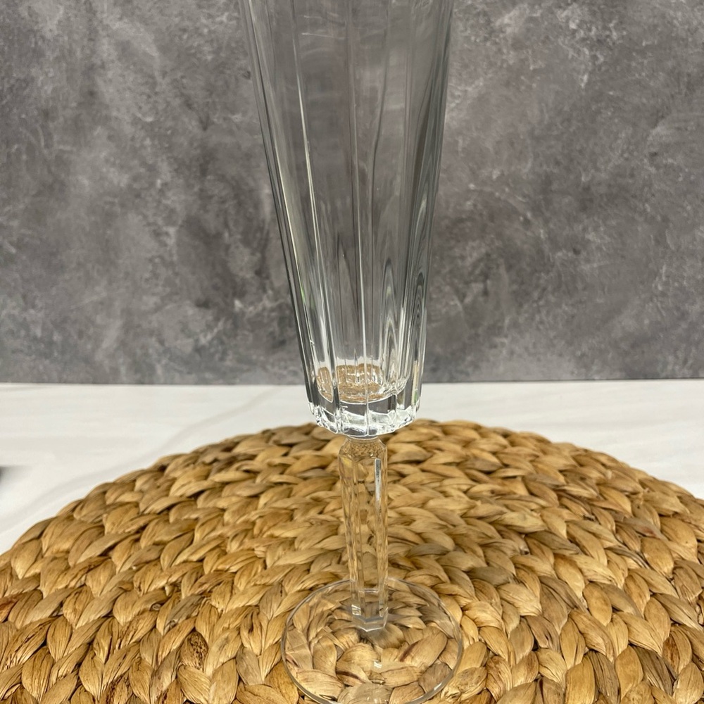 BLOCK FLUTED Crystal Champagne CONTOUR  9 1/8" Vertical Cuts Blown Glass